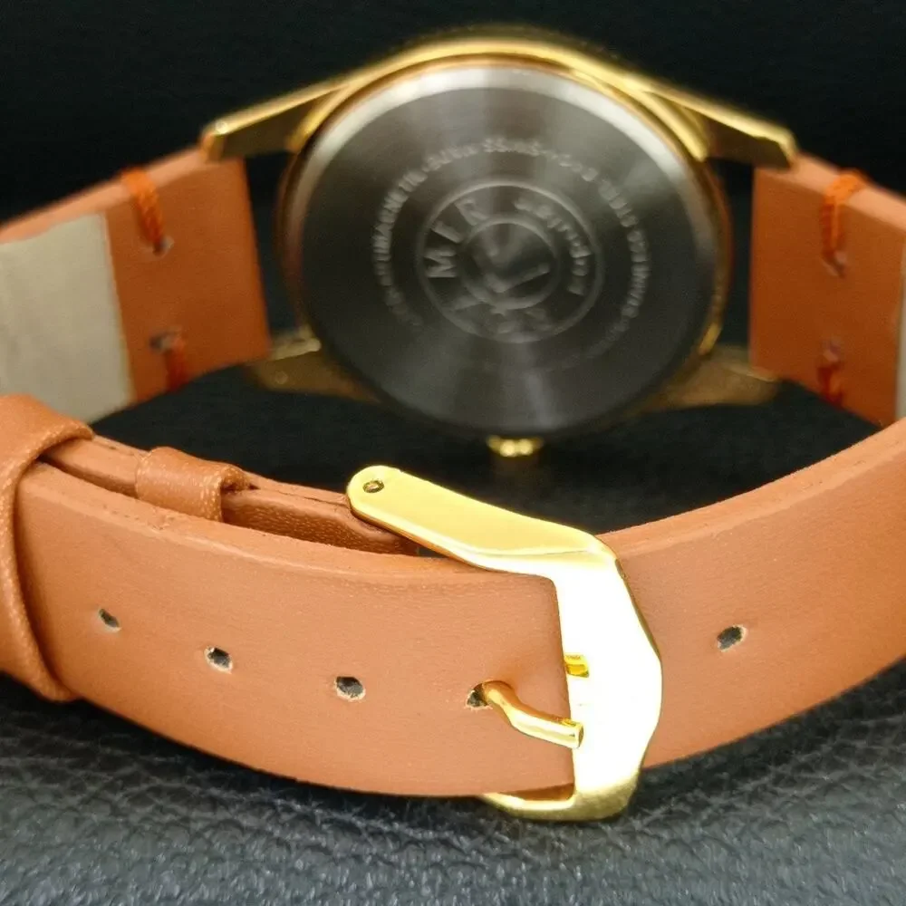 Vintage 1973 Roamer Manual Mens Gold Watch W/Leather Strap & Silver accents